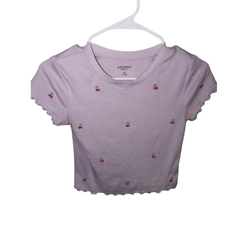 Arizona Jean Co Lavender Purple Cherry EmbroideredLettuce EdgeRibbed CropTop XS